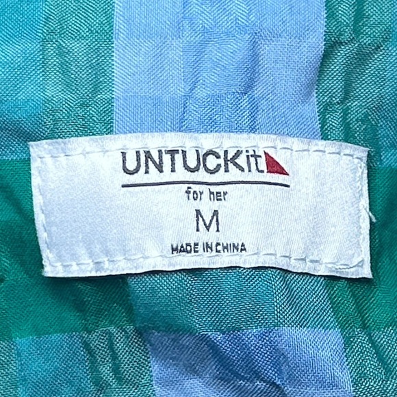 Untuck It for Her Seersucker Mila Button Down Shirt Dress Blue Green Gingham Med - Picture 5 of 12